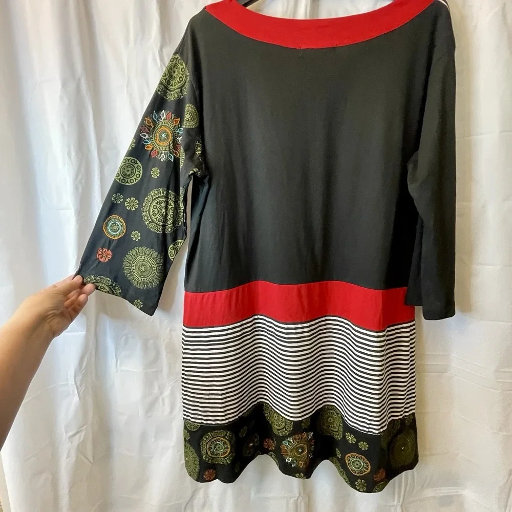 Leopards & Roses Women Size 1XL Dress /Tunic Artisanal‎ Embellished Art To Wear